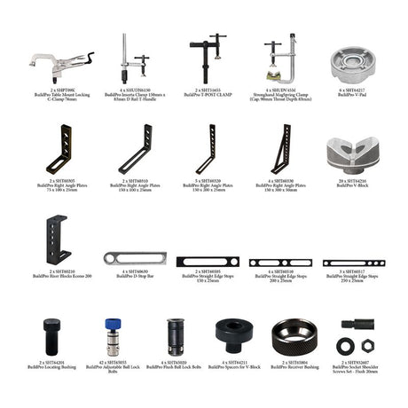 Stronghand Rhino Cart 3D Fixturing Kit with 122 pieces for precision metalworking, featuring clamps, plates, and adjustable tools.