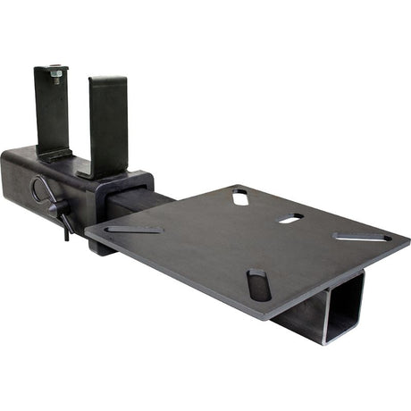 Stronghand Hitch Mount Vise Plate attaches to the Rhino Cart Table, providing a stable, adjustable platform for secure vise mounting.