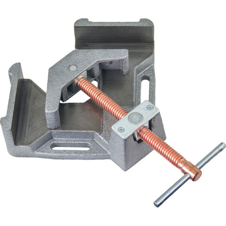 Stronghand 2-Axis Angle Clamp in durable cast iron, ideal for precise welding with quick-adjust screw mechanism and enhanced stability.