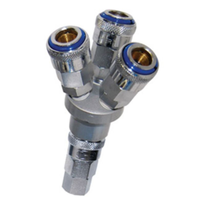 THB Inline Coupler 3 Way Single Action for connecting three air tools, enhancing pneumatic efficiency and workflow.