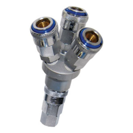 THB Inline Coupler 3 Way Single Action for connecting three air tools, enhancing pneumatic efficiency and workflow.