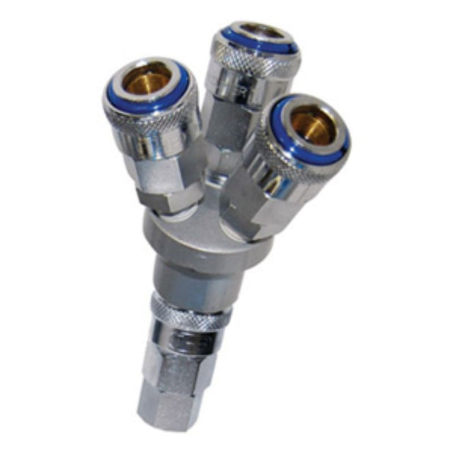 THB Inline Coupler 3 Way Single Action for connecting three air tools, enhancing pneumatic efficiency and workflow.