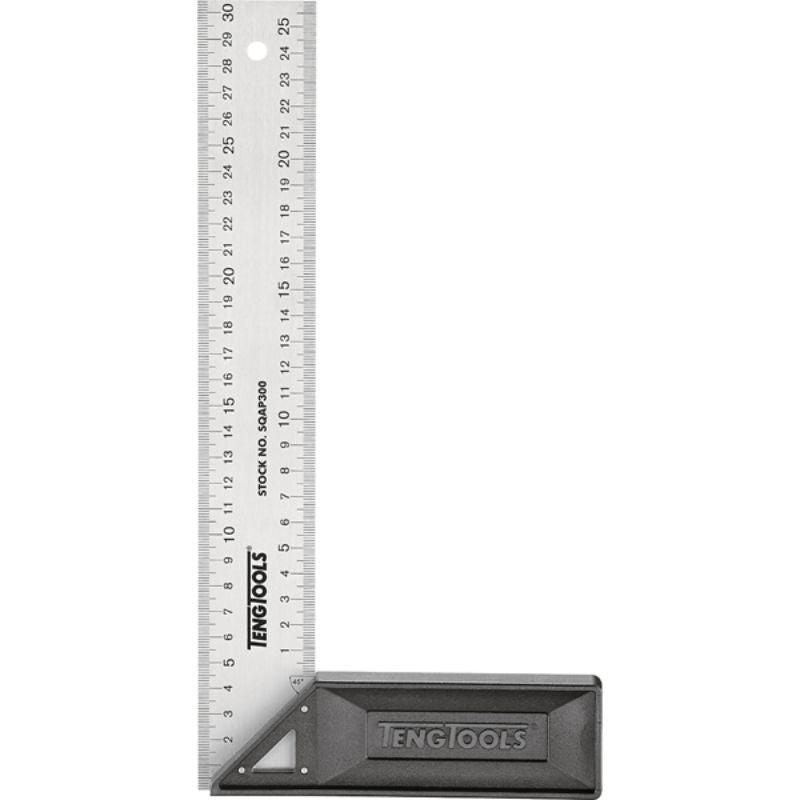 Teng Plastic Stock Set Square 250mm with stainless steel blade, fibreglass frame, and deep etched markings for precise drafting.