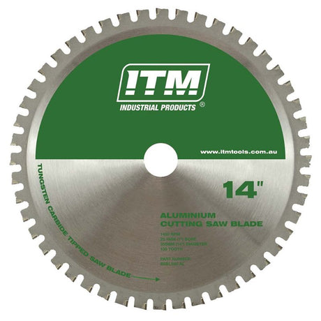 ITM 350mm TCT Aluminium Cutting Blade 100T with ultra-sharp teeth for precision cutting in aluminium and non-ferrous materials.
