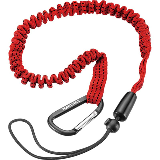 Teng Safety Lanyard Wire for securing tools at heights, 4.5kg capacity, adjustable 860-1450mm length with spring hook.