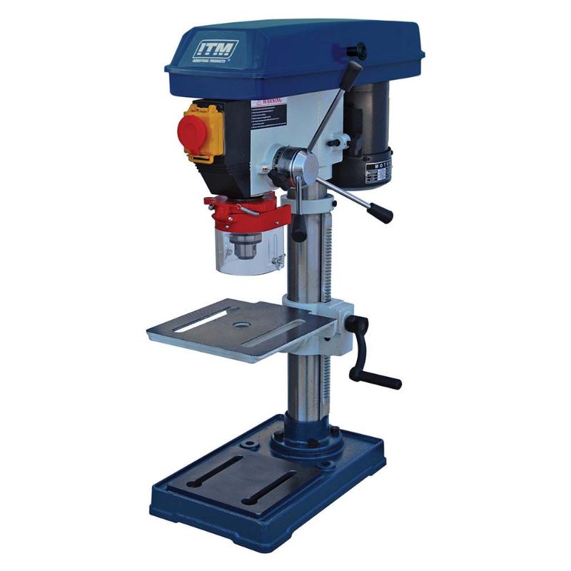 ITM Bench Drill Press with 13mm capacity, 375W motor, 5-speed settings, and safety features for versatile drilling projects.