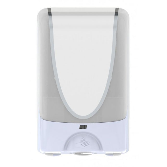 White and chrome touch-free dispenser for hand hygiene, designed for modern facilities and compatible with Deb foaming products.