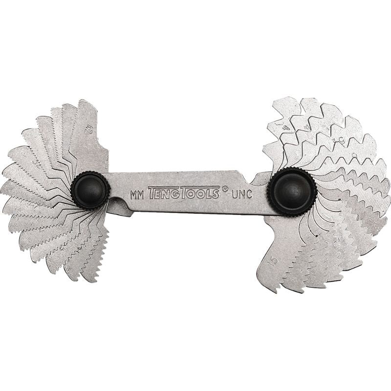 Teng Thread Gauge M/UNC with 55 blades for precise Metric and UNC thread measurements, perfect for automotive and construction tasks.