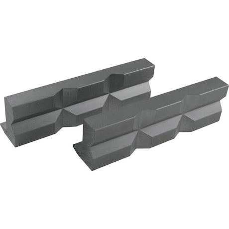 Aluminum magnetic vice jaws with prism face, 125mm, protect work pieces from damage during machining tasks.
