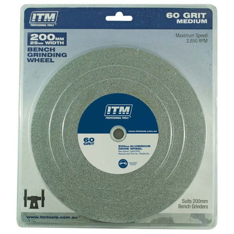 ITM Grinding Wheel Aluminium Oxide 200x25mm, 60 grit, suitable for medium grinding with multi-bore bush for universal fit.