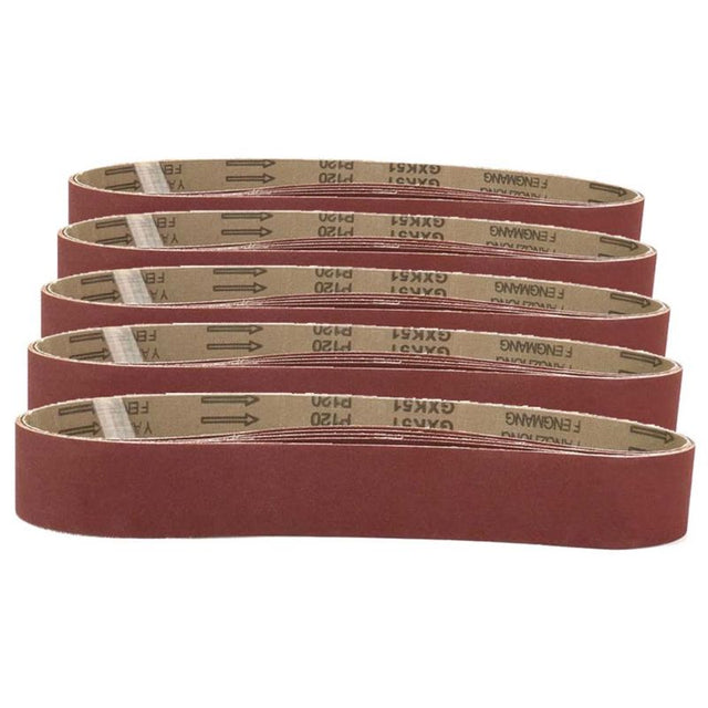 Sanding belt assortment 1220x50mm for PO482 multitool, 5-pack for wood, metal, and plastic projects, easy to install.