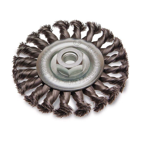 ITM Twist Knot Wheel Brush Steel 200mm, heavy-duty brush for effective surface cleaning and metal finishing.