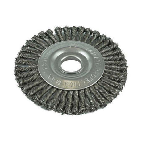 ITM Twist Knot Pipeline Wheel Brush Steel 178mm designed for effective rust removal and cleaning in hard-to-reach areas.