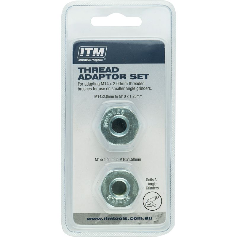 ITM Arbor Thread Adaptors - 2Pk for M10 x 1.25 and M10 x 1.50 threads, ideal for seamless connections in various projects.