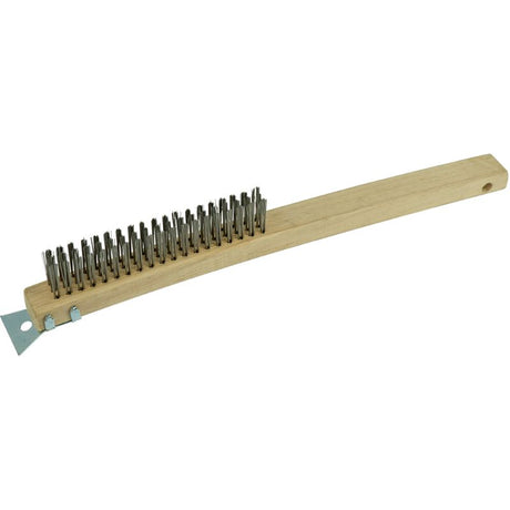 ITM Wire Brush 353mm with scraper, featuring three rows of steel bristles for effective rust and grime removal on various surfaces.