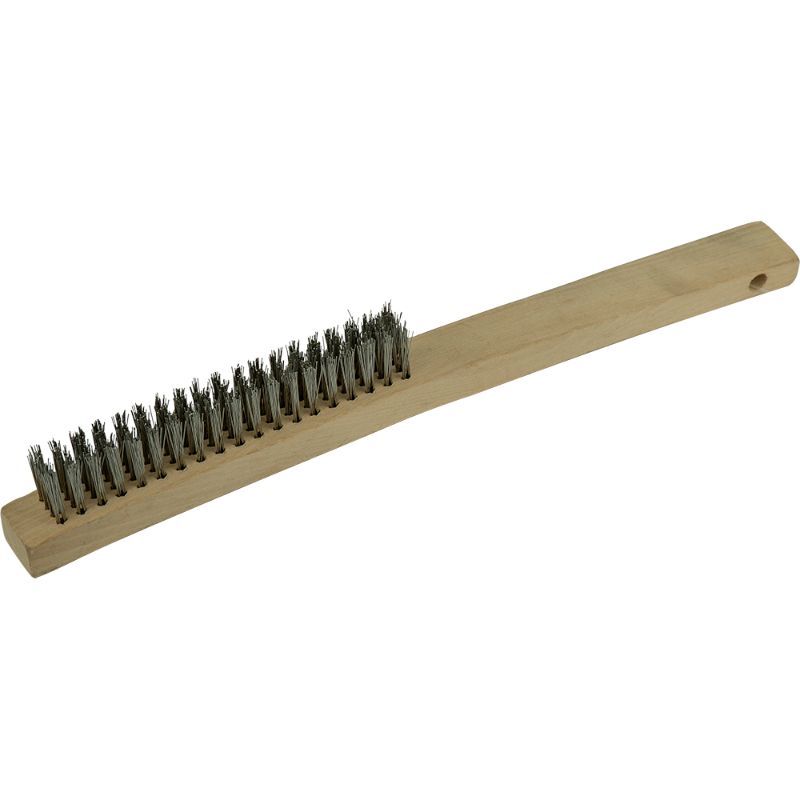 ITM stainless steel wire brush, 353mm length, 4 rows of robust bristles for tough cleaning and rust removal tasks.