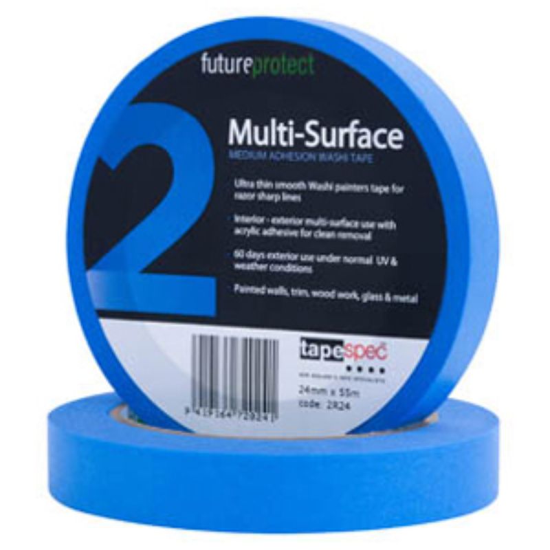 Blue multi-surface washi masking tape, 36mm x 50m, designed for precise lines and clean removal on various surfaces.