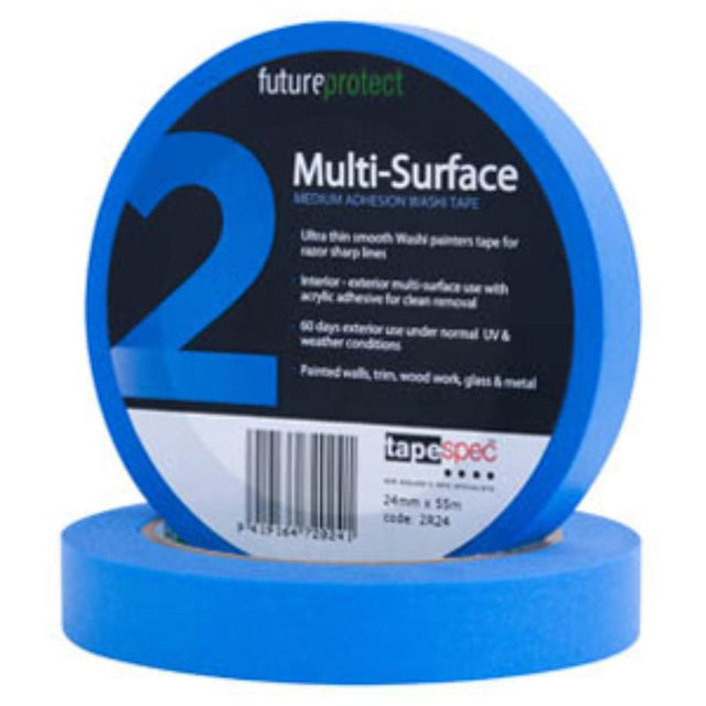 Blue multi-surface washi masking tape, 36mm x 50m, designed for precise lines and clean removal on various surfaces.