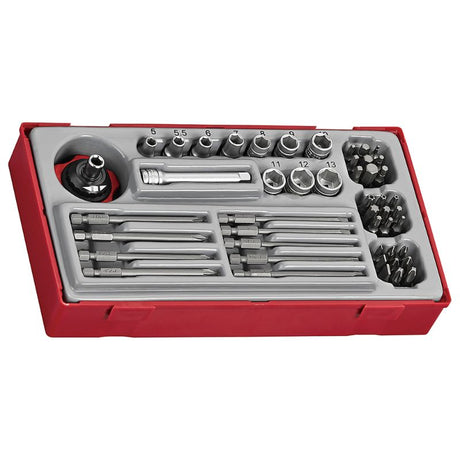 Teng 48-piece socket & bits set featuring gearless ratchet, 3" extension bar, and durable chrome vanadium finish in TC tray.