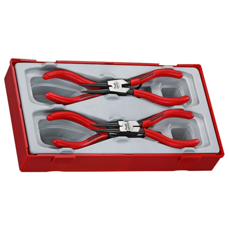 Teng 4pc Snap-Ring Plier Set with straight and bent tips, ideal for internal/external circlips, in a plastic TC tray.