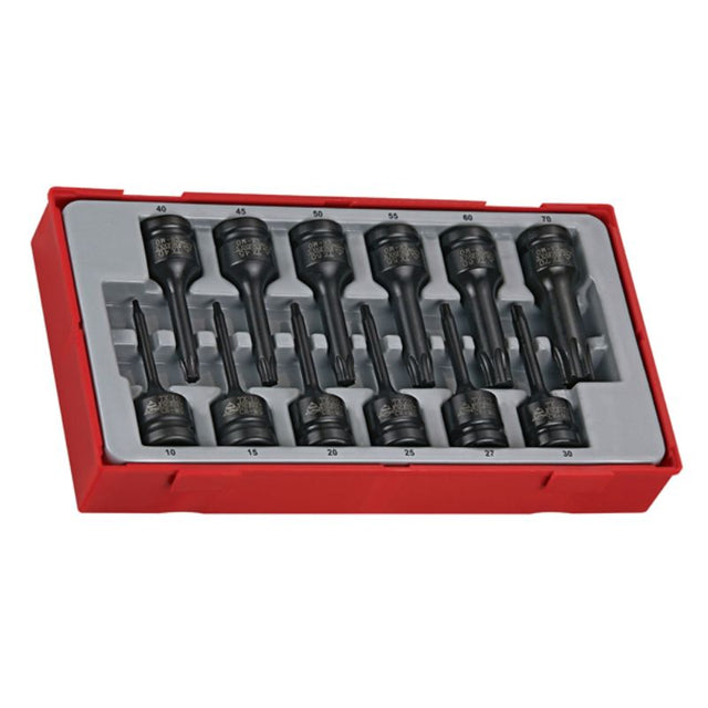 Teng 12pc 1/2in Drive TX Socket Set TX10-70 in TC-Tray, offering durable Chrome Molybdenum sockets from TX10 to TX70.