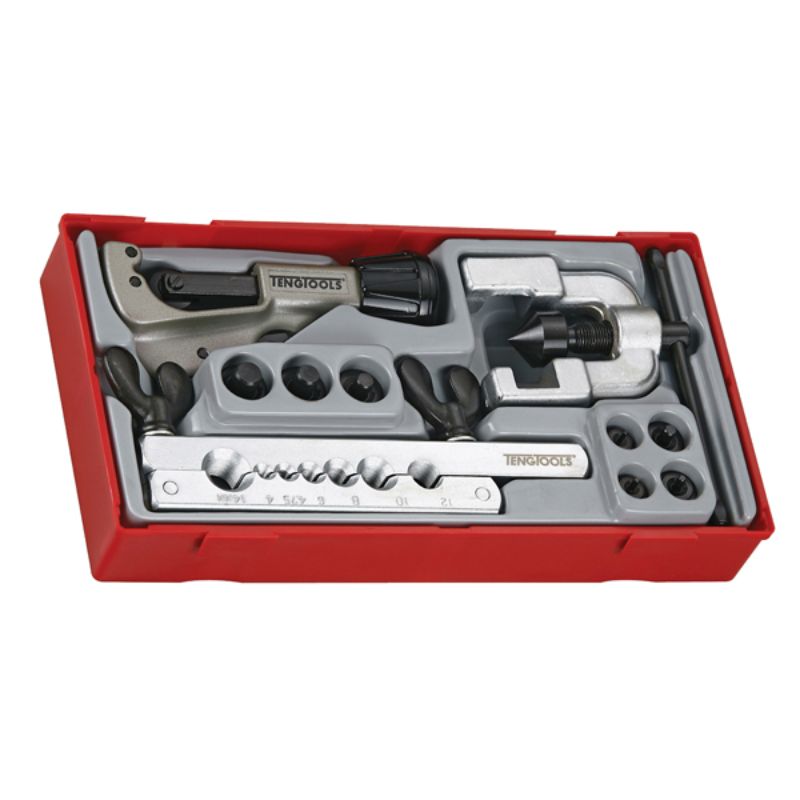 10-piece Teng double flaring tool set in TC tray, designed for precision pipe fittings in copper, brass, and aluminum.