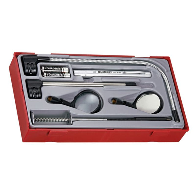 Teng 8pc Pickup Tool Set with LED Torch in a compact TC tray for effortless retrieval and inspection of small metal objects.