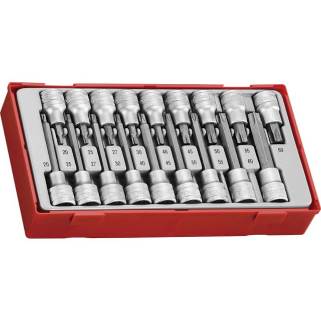 Teng 18pc TX Bit Socket Set in TC-Tray, featuring durable 55mm and 100mm sockets for internal TX head applications.