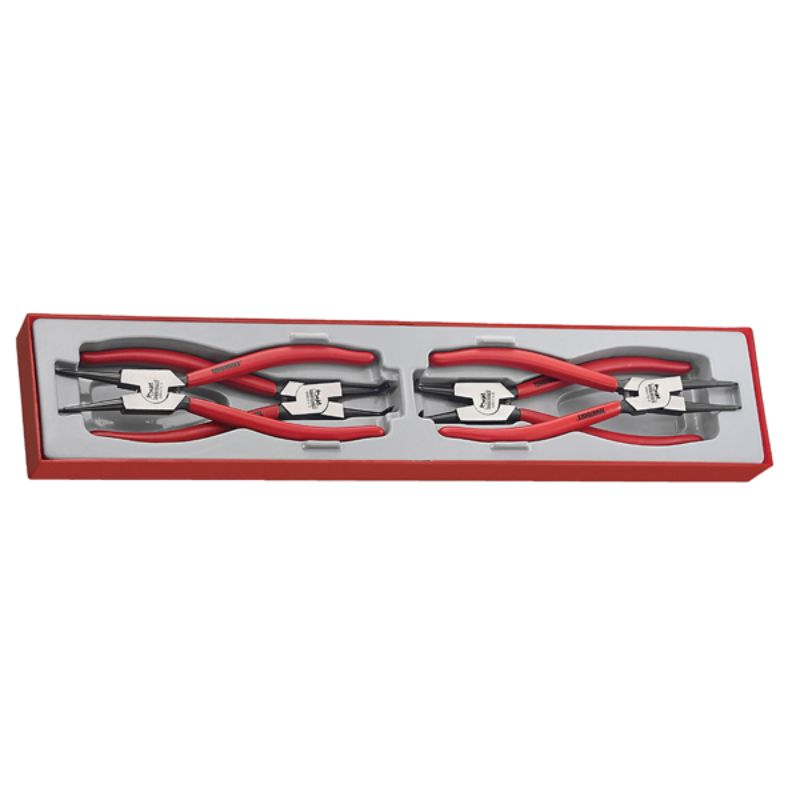 Teng 4pc Snap-Ring Plier Set with ergonomic design, spring return, housed in TC tray, ideal for circlips 40-100mm.