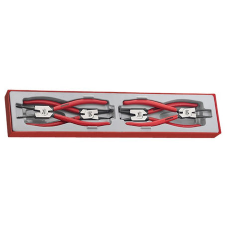 Teng 4pc Snap-Ring Plier Set with ergonomic design, spring return, housed in TC tray, ideal for circlips 40-100mm.