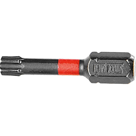 "Teng 1/4in TX10 impact screwdriver bit, 30mm long, designed for precision and compatibility with most impact drivers."