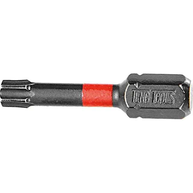 Set of five Teng 1/4in TX10 impact screwdriver bits, 30mm, designed for durability and precision in various fastening tasks.