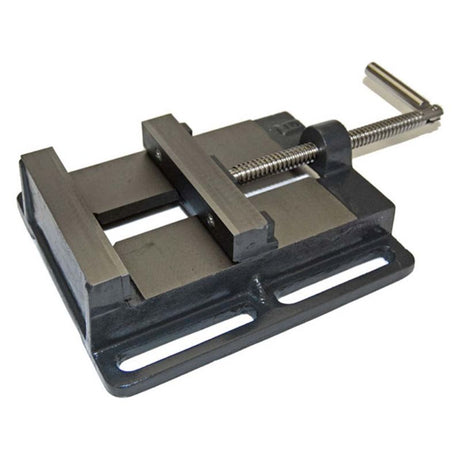 Trademaster Drill Press Vice 150mm, durable cast iron with machined steel jaws for precise clamping and stability in workshops.