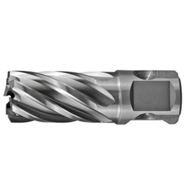 High-speed steel annular cutter, 27mm diameter, 25mm depth, designed for precision drilling and durable performance.