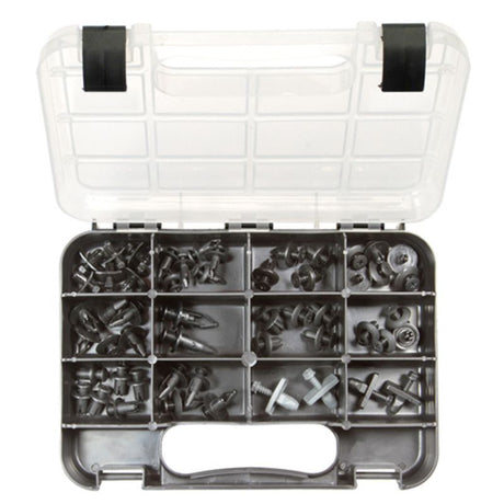 62-piece Champion GJ Grab Kit with versatile plastic scrivet trim clips for automotive interior and exterior repairs.