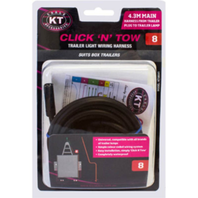 KT C'N'T 5P to 4P main wire harness, 4.3m length, waterproof, universal fit for trailer lamps, easy installation.