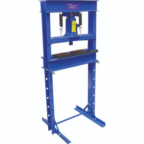 ProEquip 20T Hydraulic H-Frame Shop Press with durable frame, 20-ton capacity, adjustable height, and V-blocks, ideal for workshops.