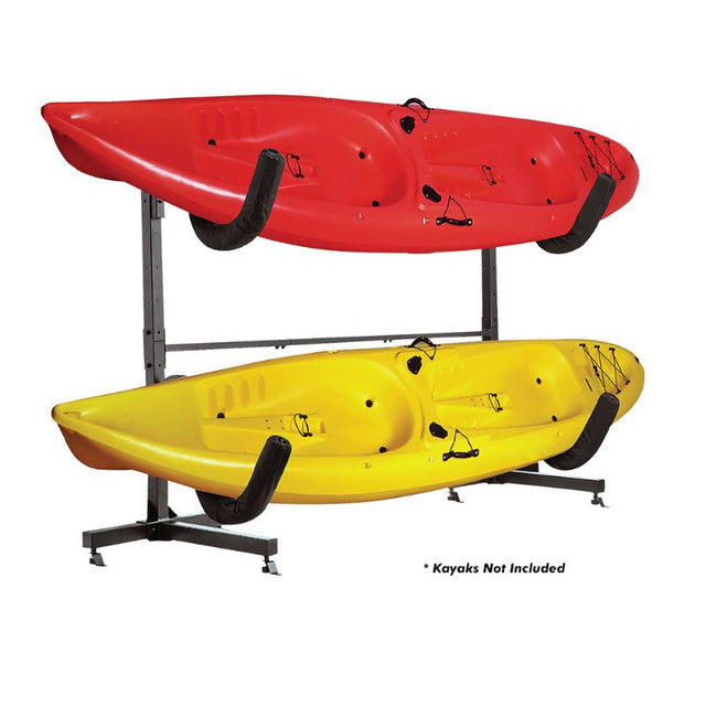 ProMarine 2-Tier Kayak/SUP Storage Rack, sturdy steel, UV-protected padding, holds 79kg, ideal for indoor/outdoor use.