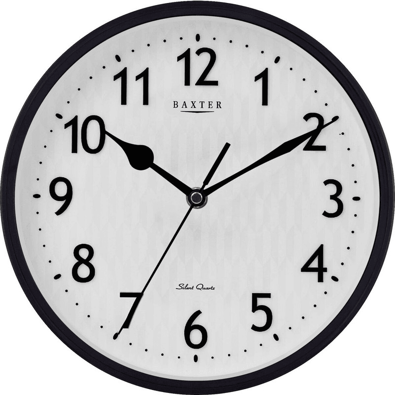 Elegant black 25cm wall clock with a sleek gloss finish, blending modern design and functionality for stylish decor.