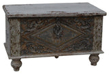 Wooden Boho trunk (74cm) crafted from antique timber, featuring a distressed finish for rustic charm and stylish storage.