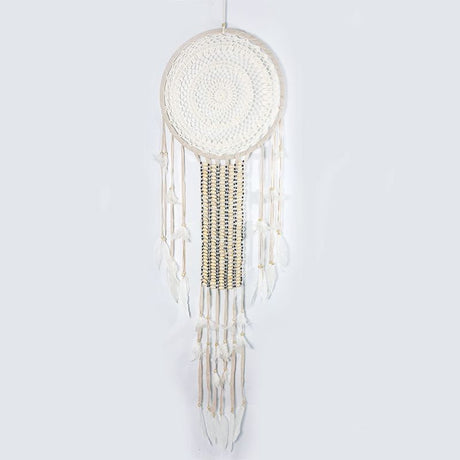 Dreamcatcher with cream tones and natural beads, handcrafted for boho elegance, 40cm, ideal for soothing home decor.