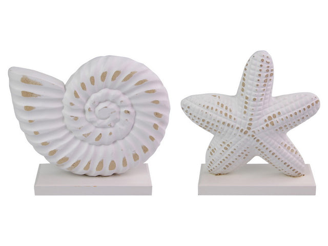 White MDF decor shells and starfish set of 4, each 19cm, perfect for beach-inspired home accents.