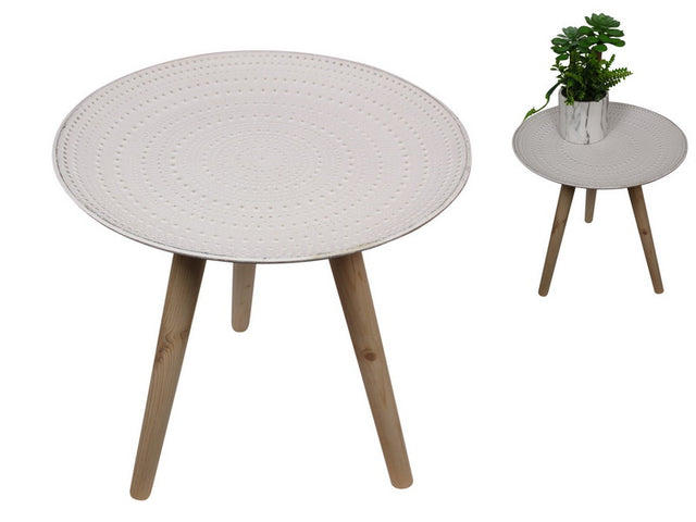 Stylish white MDF table with a boho finish, perfect for small spaces and versatile use in any room.