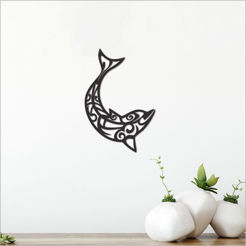 Black acrylic dolphin wall art, 12.6cm, perfect for modern decor and easy wall mounting. Ideal for ocean lovers.