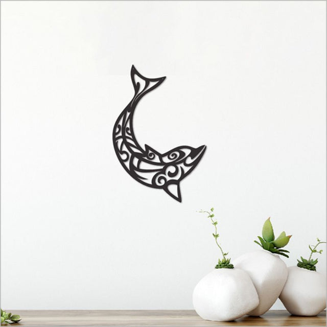 Black acrylic dolphin wall art, 12.6cm, perfect for modern decor and easy wall mounting. Ideal for ocean lovers.