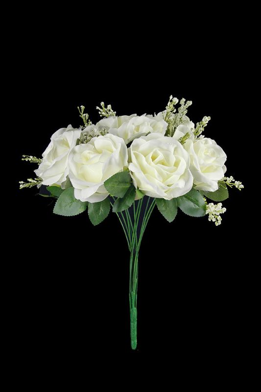 Elegant white artificial rose bunch with gyp fillers, set of 5, perfect for home decor and special occasions.