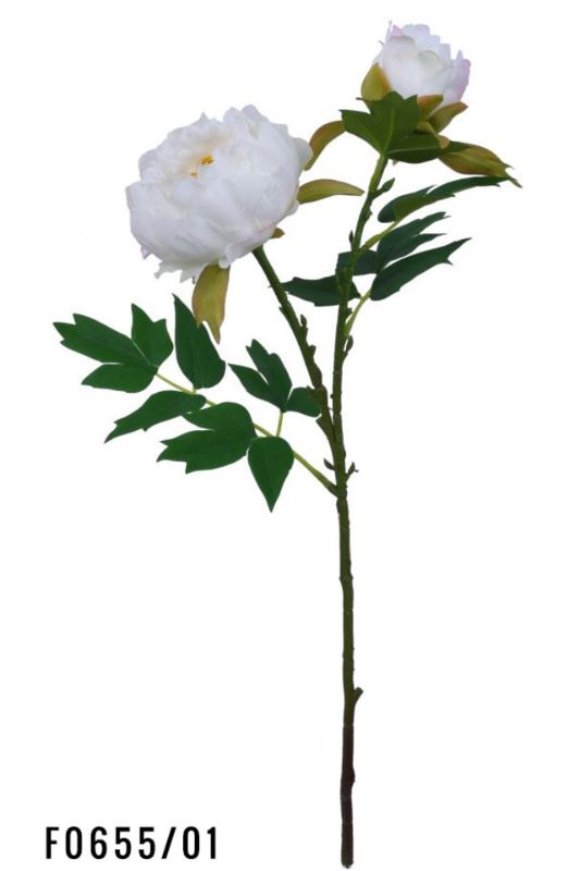 Elegant white artificial peony spray set of 12, 52cm high, perfect for sophisticated floral arrangements and decor.