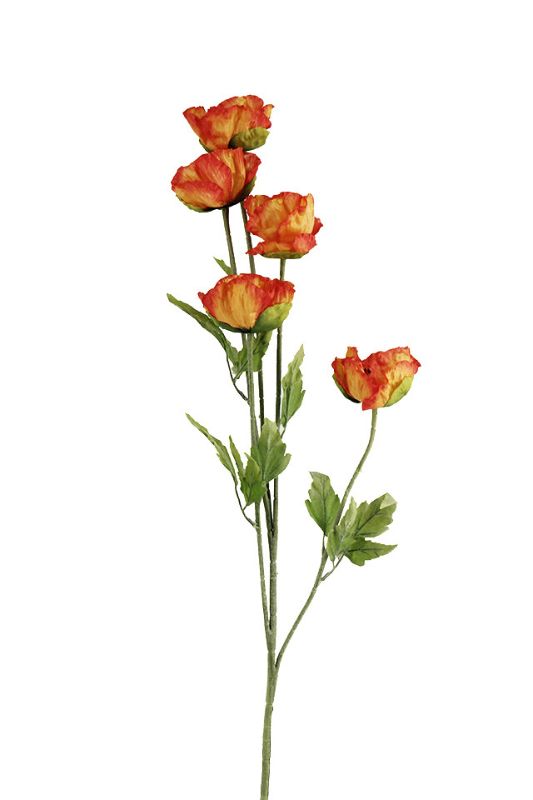 Artificial white poppy spray with 5 heads, ideal for floral arrangements and memorials, set of 6, 102cm tall.