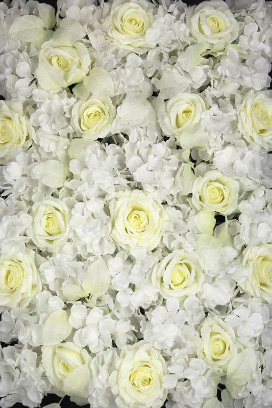 Hydrangea / Rose Flower Wall Panel (44 Heads) White -  White