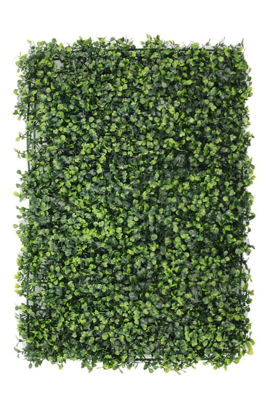 Set of 4 mid green artificial boxwood panels, perfect for creating vibrant vertical gardens or privacy screens.